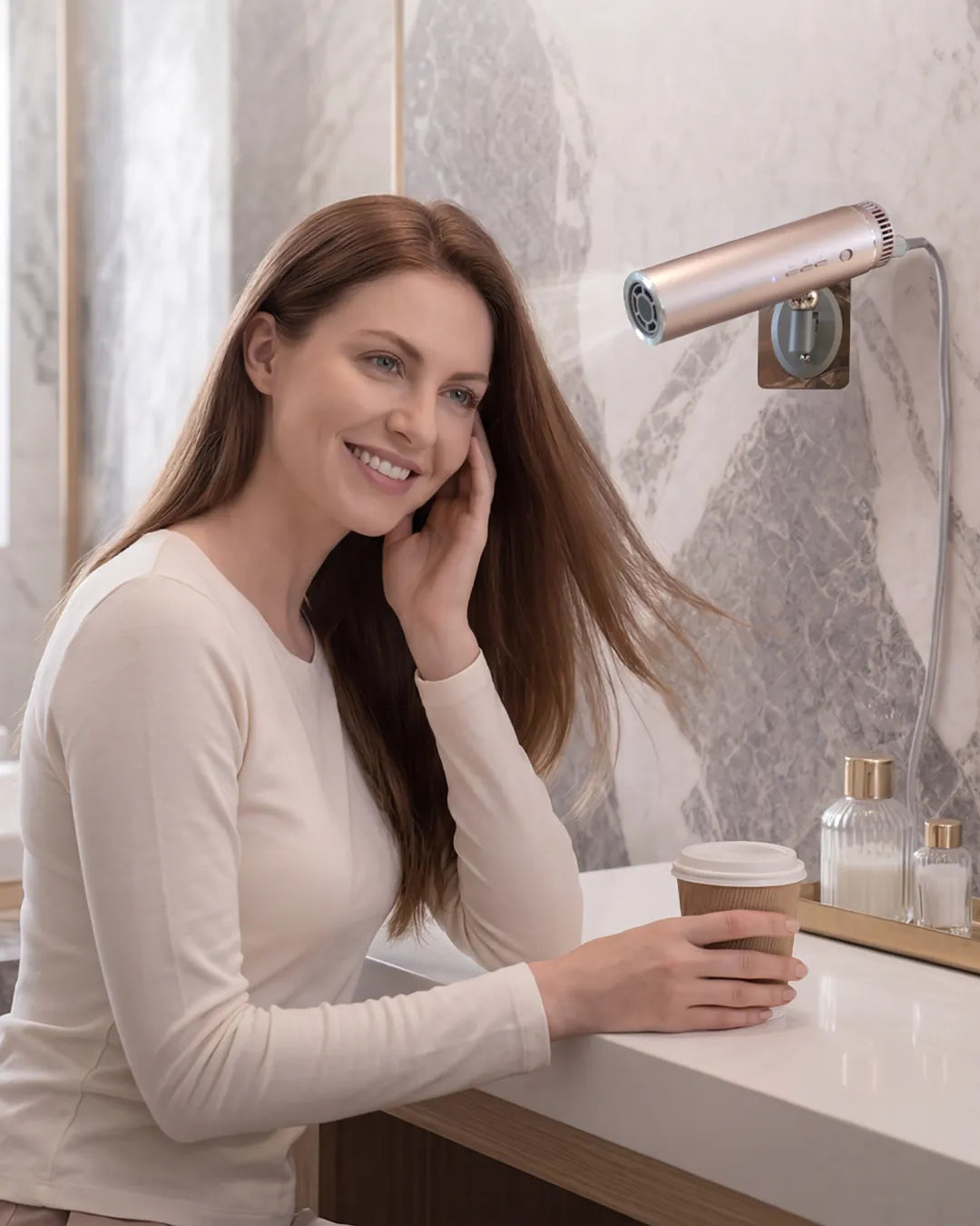 hands-free hair dryer. blow dryer with magnetic wallmount.